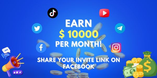 Referral campaign graphic with social media symbols and coins